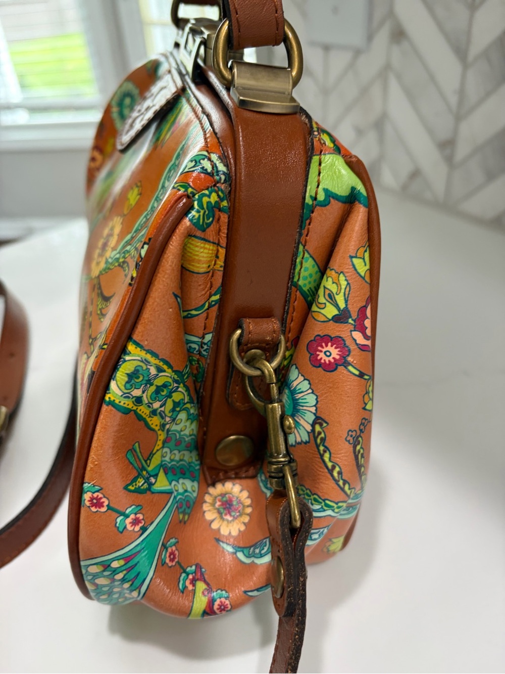 Patricia Nash Birds of Paradise Orange Top-Handle Bag Optional Shoulder Strap - Picture 3 of 8